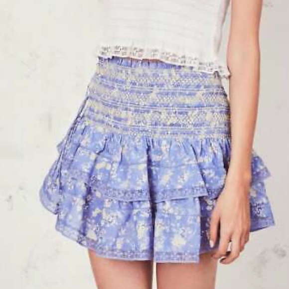 Loveshackfancy Mira Smocked Mini Ruffle Skirt tie blue jay lace trim - Picture 7 of 17